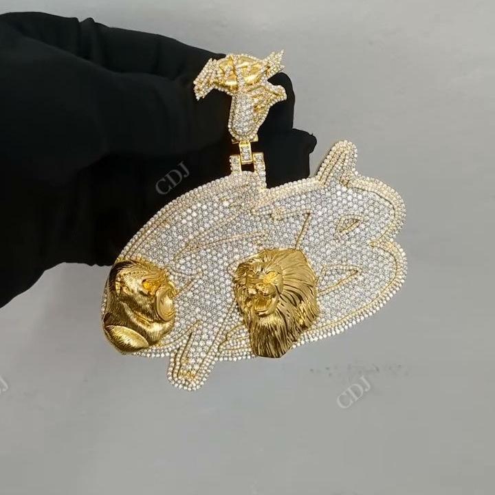 Gorilla And Lion Head Iced Out Moissanite Yellow Gold Plated Silver Pendant hip hop jewelry CustomDiamJewel   