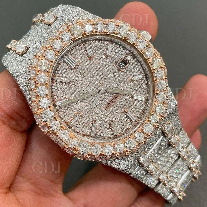 2023 Luxury Customized Automatics Analog Watch Certified VVS Moissanite Diamond Swiss Movement Iced Out Hip Hop Watch For Men's  customdiamjewel   