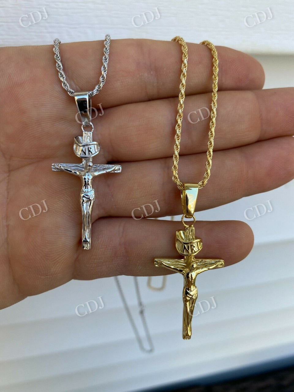 14K Gold Plain Cross Jesus Crucifix Pendant  customdiamjewel   