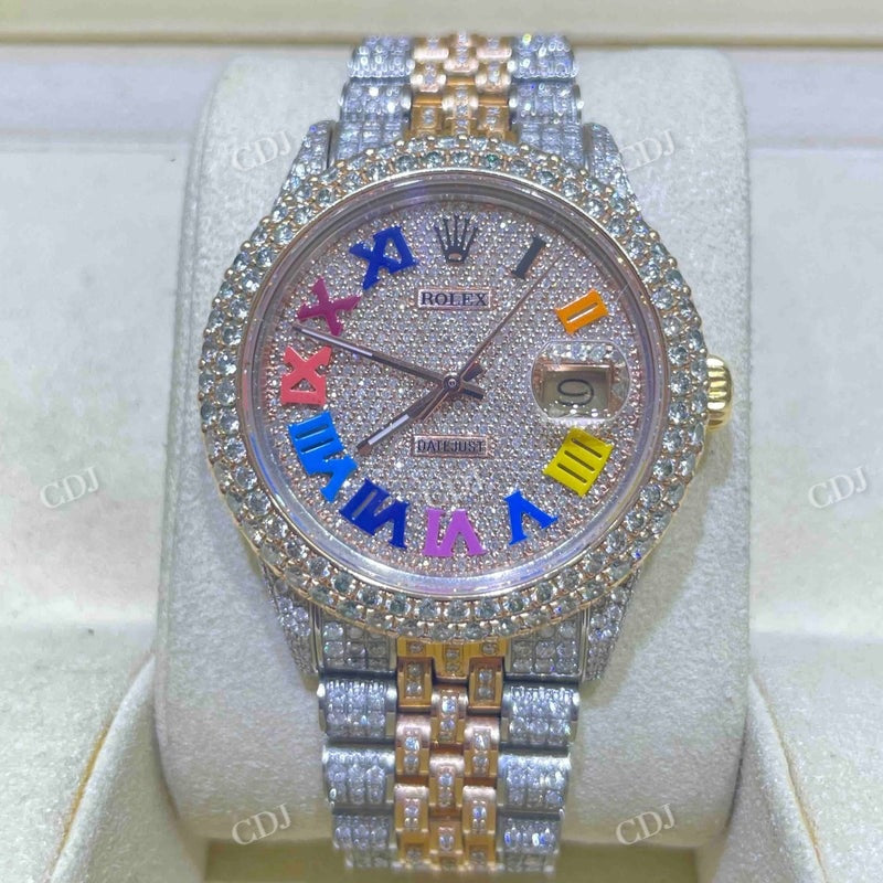 Rolex Jubilee Two Tone Rainbow Digit Moissanite Watch  customdiamjewel   