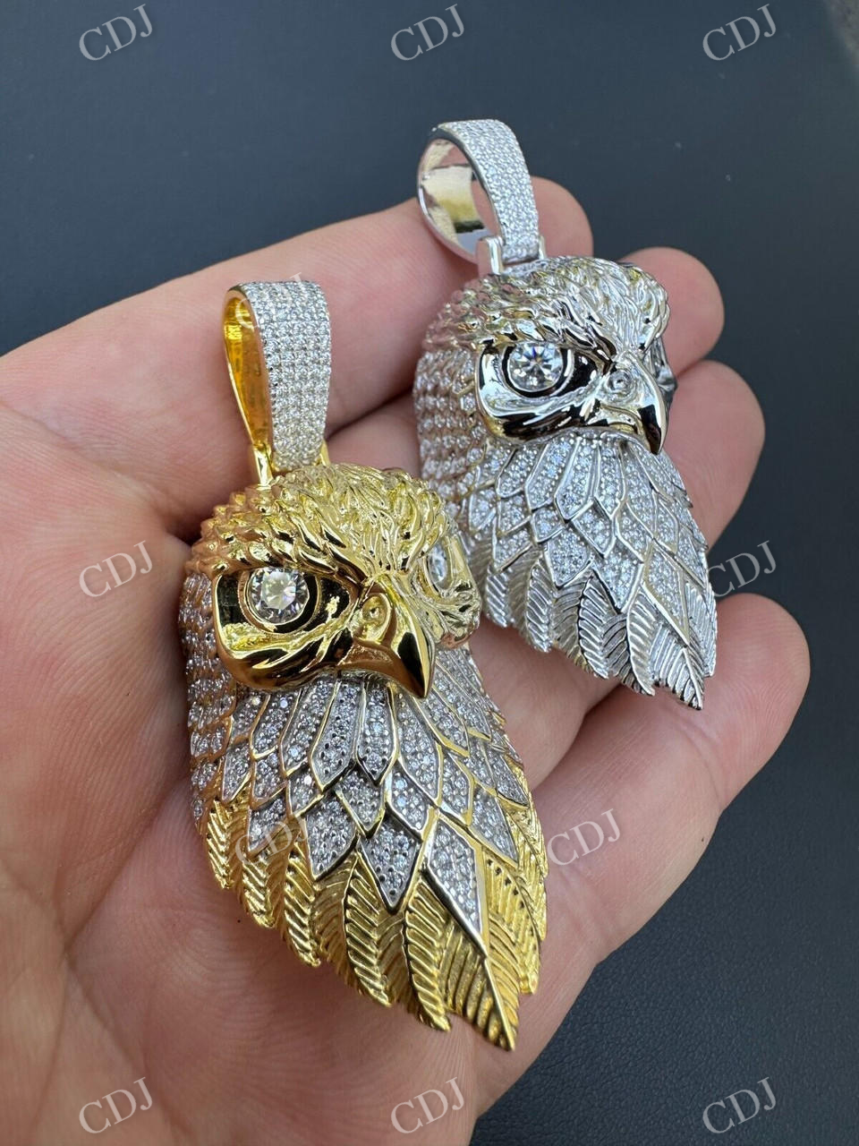 Round Diamond Solid Gold Eagle Pendant  customdiamjewel   