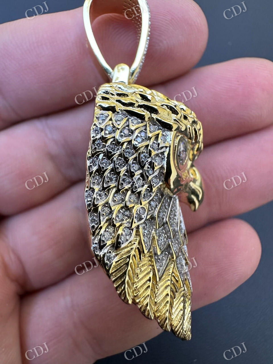 Round Diamond Solid Gold Eagle Pendant  customdiamjewel   