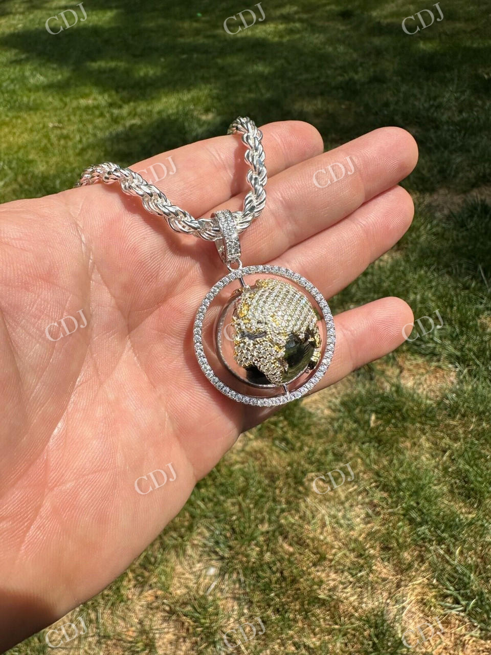 Spinning Globe 3D Out Iced Pendant  customdiamjewel   