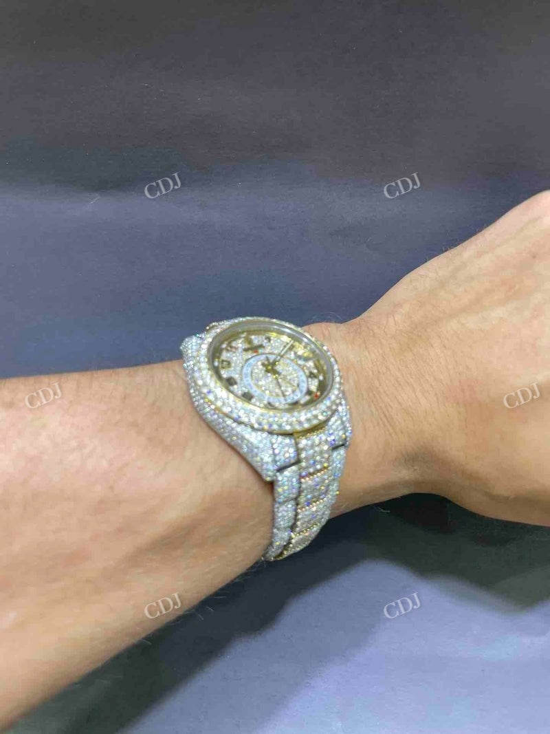 Two Tone Rolex Sky Dweller Moissanite Watch  customdiamjewel   