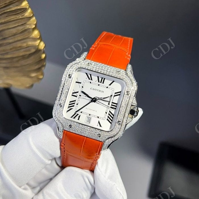 Cartier Santos Custom Diamond Watch  customdiamjewel   