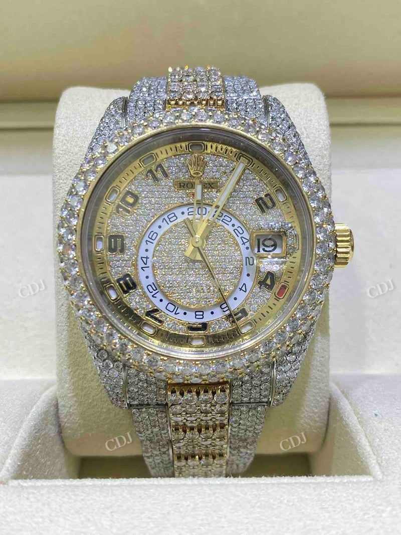 Two Tone Rolex Sky Dweller Moissanite Watch  customdiamjewel   