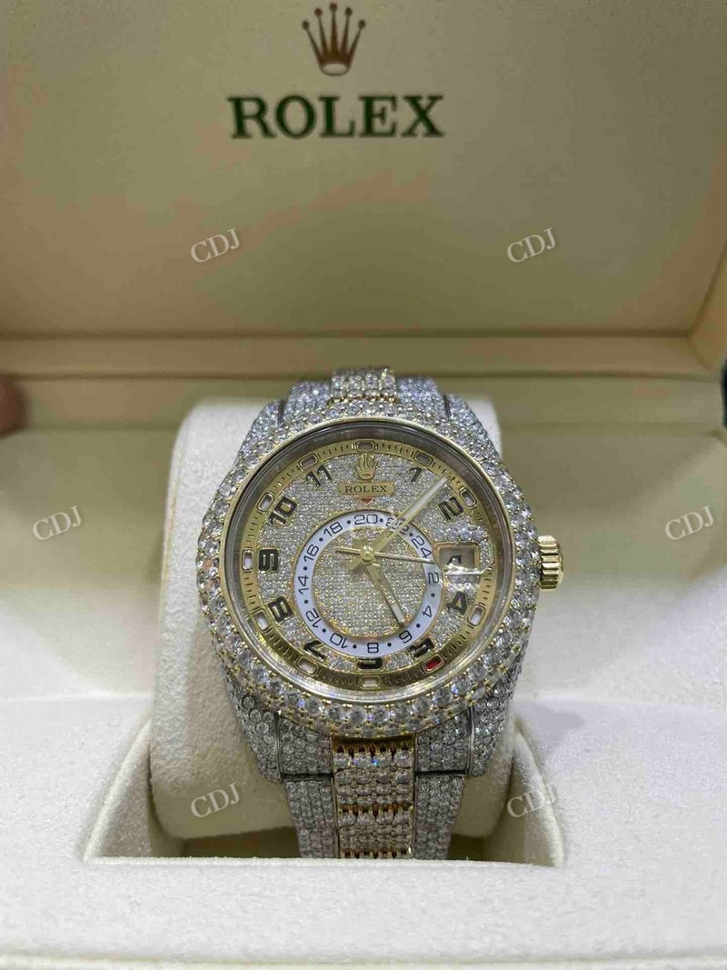 Two Tone Rolex Sky Dweller Moissanite Watch  customdiamjewel   