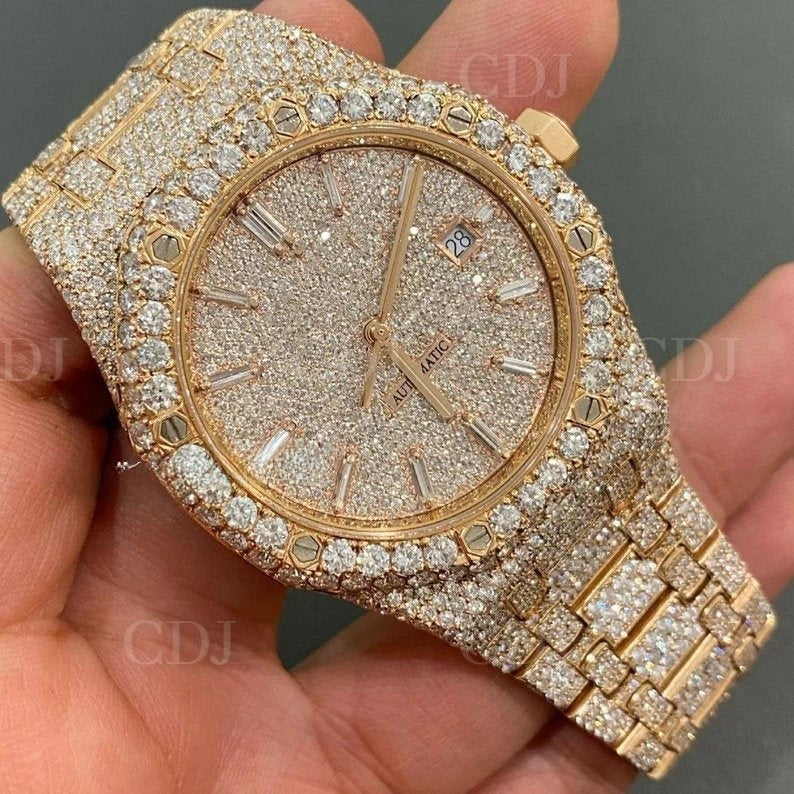 VVS Moissanite Diamonds Studded Iced Out Watch 2023 Luxury Customized Automatics Yellow Gold Plated Watches At Wholesaler Price  customdiamjewel   