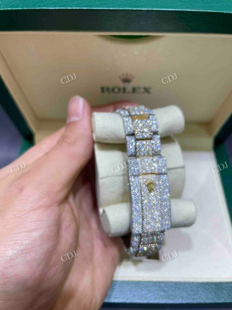 Two Tone Rolex Sky Dweller Moissanite Watch  customdiamjewel   