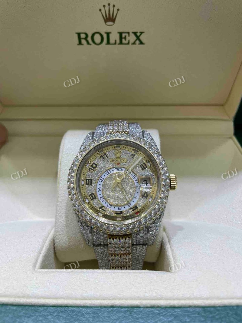 Two Tone Rolex Sky Dweller Moissanite Watch  customdiamjewel   