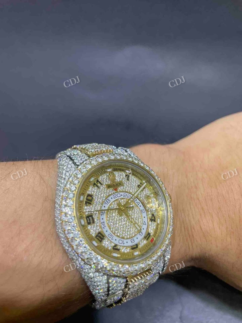 Two Tone Rolex Sky Dweller Moissanite Watch  customdiamjewel   