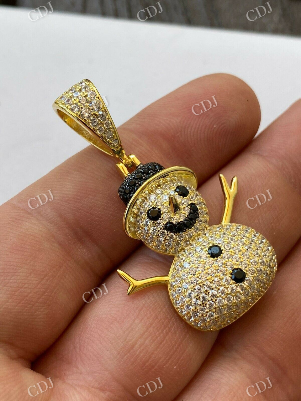 Black And Colorless Round Stone Snowman Pendant  customdiamjewel   