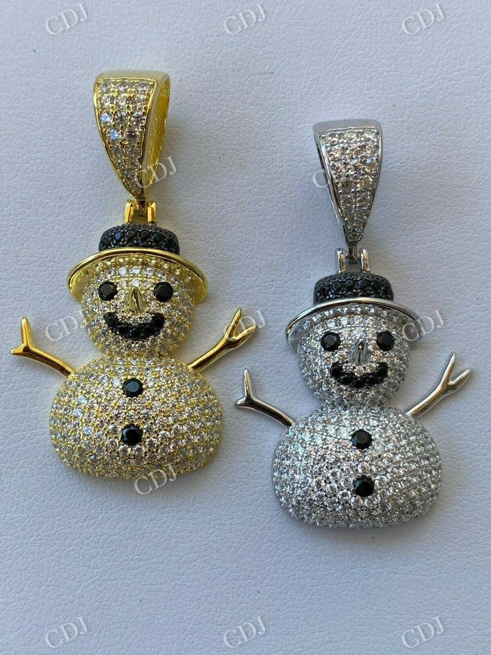 Black And Colorless Round Stone Snowman Pendant  customdiamjewel   