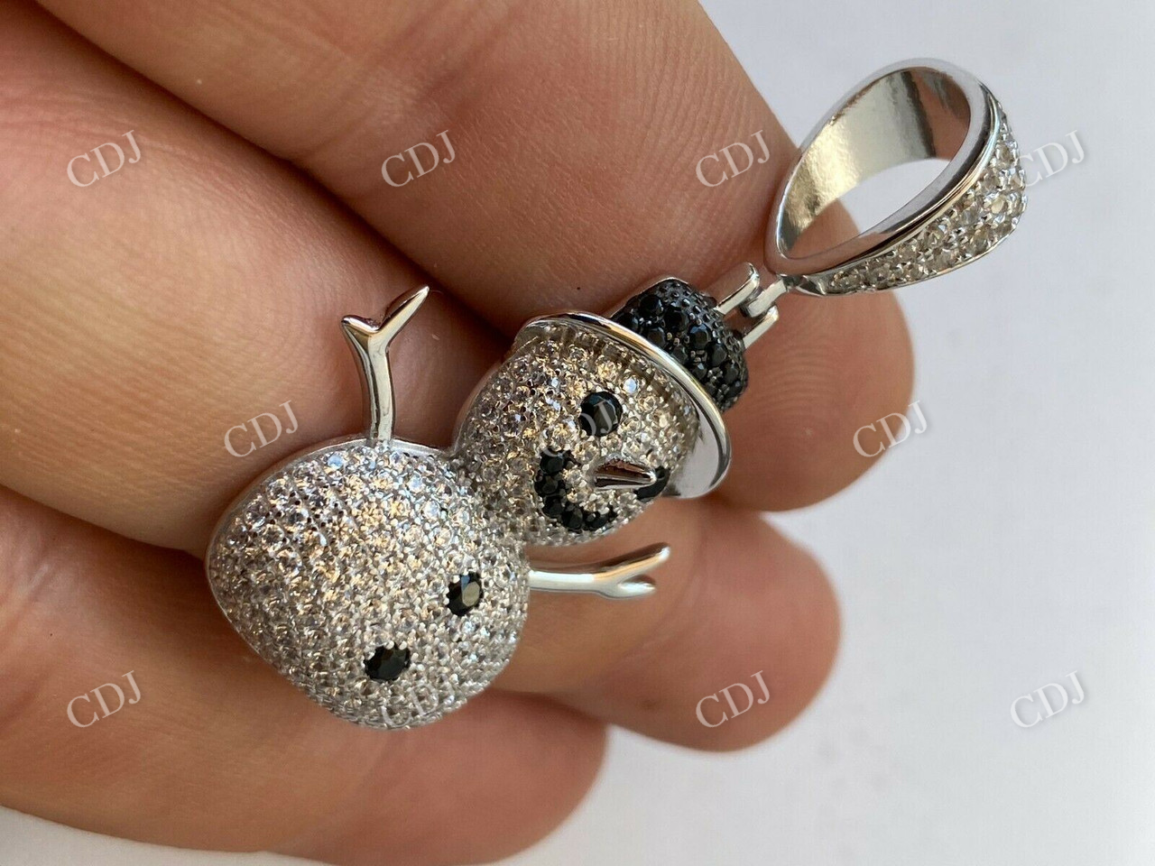 Black And Colorless Round Stone Snowman Pendant  customdiamjewel   