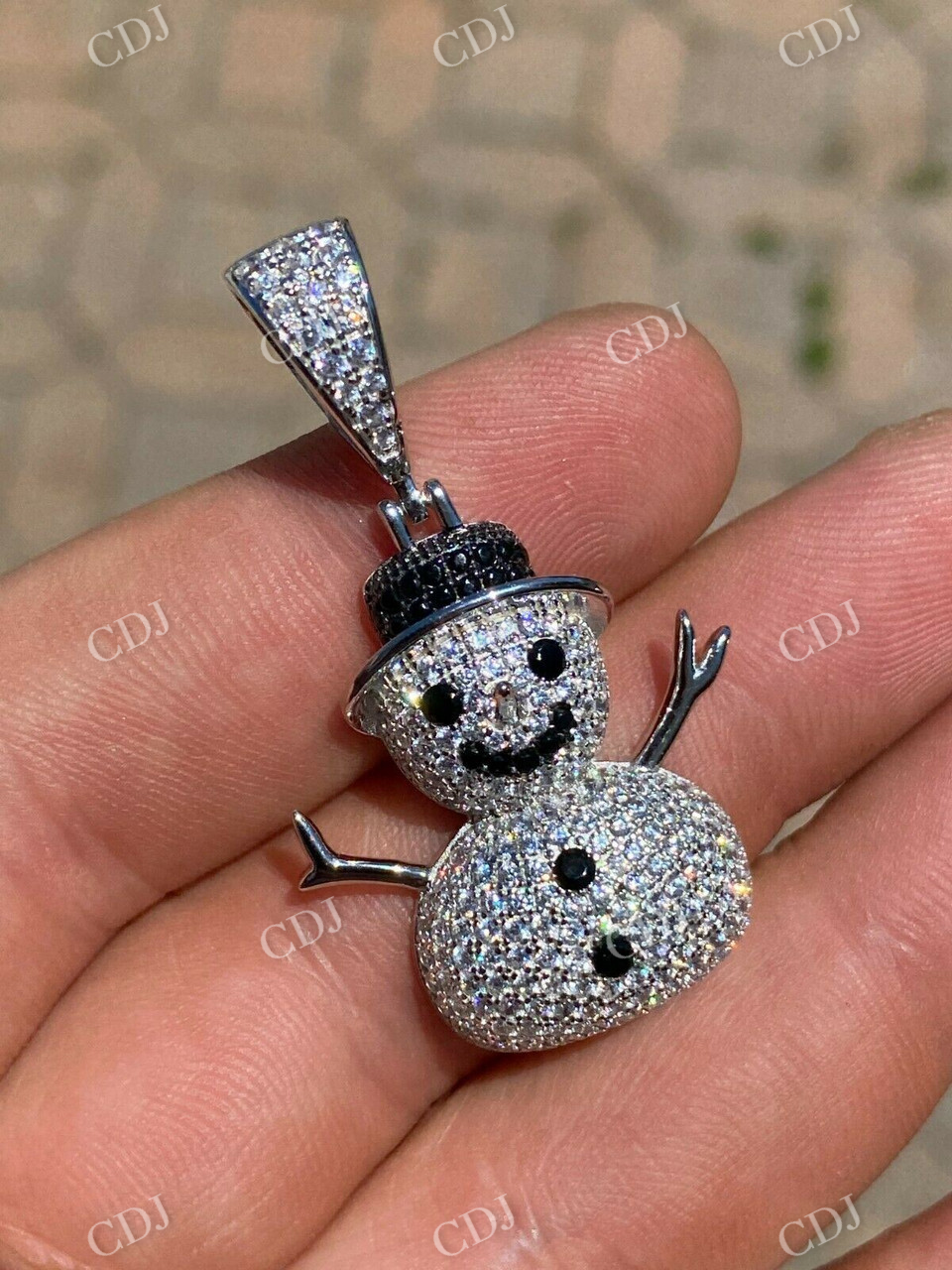 Black And Colorless Round Stone Snowman Pendant  customdiamjewel   