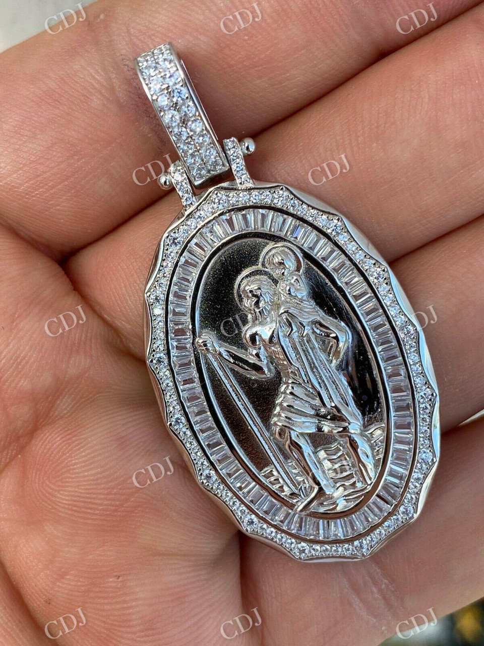 Baguette Diamond St Christopher Pendant  customdiamjewel   