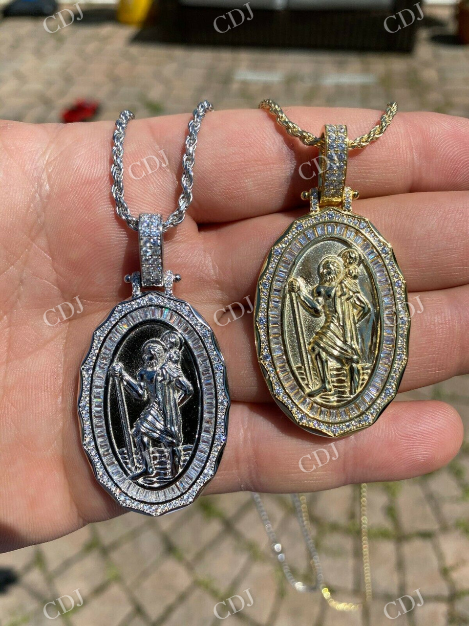 Baguette Diamond St Christopher Pendant  customdiamjewel   