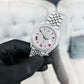 Pink Baguette Numbers Fully Iced Out Rolex Jubilee Watch customdiamjewel