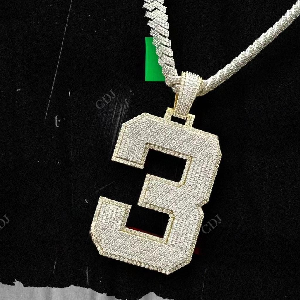 Iced Out Diamond "3" Number yellow gold pendant hip hop jewelry CustomDiamJewel   