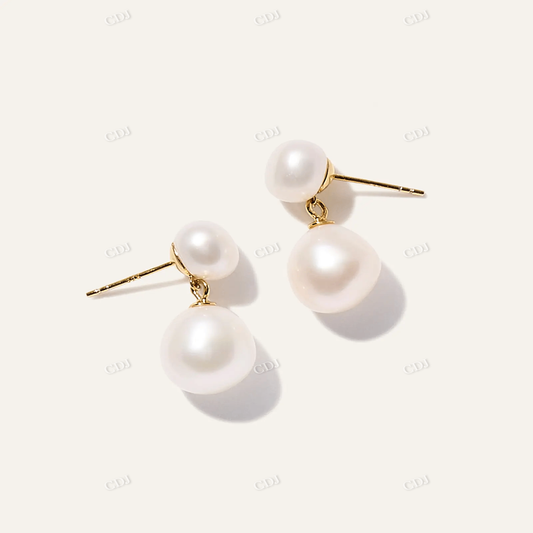 14K Gold Pearl Drop Earrings customdiamjewel