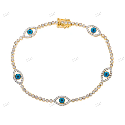 14K Yellow Gold CVD Diamond Evil Eye Bracelet hip hop jewelry CustomDiamJewel