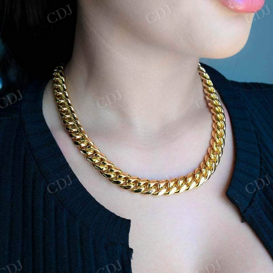 Yellow Gold Plated Plain Miami Cuban Link Chain Jewelry  customdiamjewel   