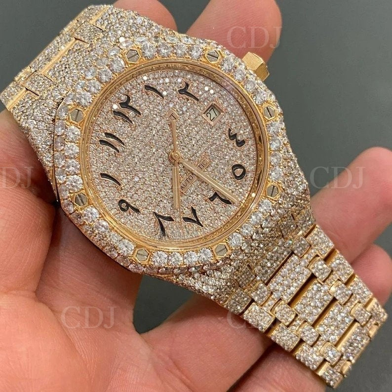 Fashionable Round Cut Diamond Iced Out Watch For Men Swiss Automatic Wrist Watch 25 To 28 Carat (Approx.)  customdiamjewel   