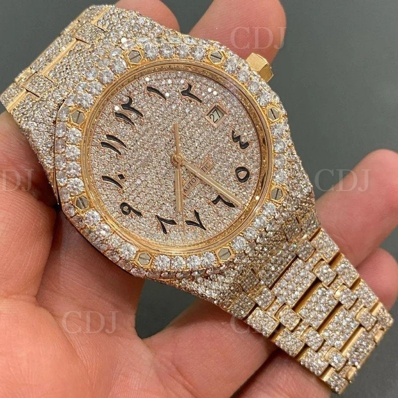 Fashionable Round Cut Diamond Iced Out Watch For Men Swiss Automatic Wrist Watch 25 To 28 Carat (Approx.)  customdiamjewel   