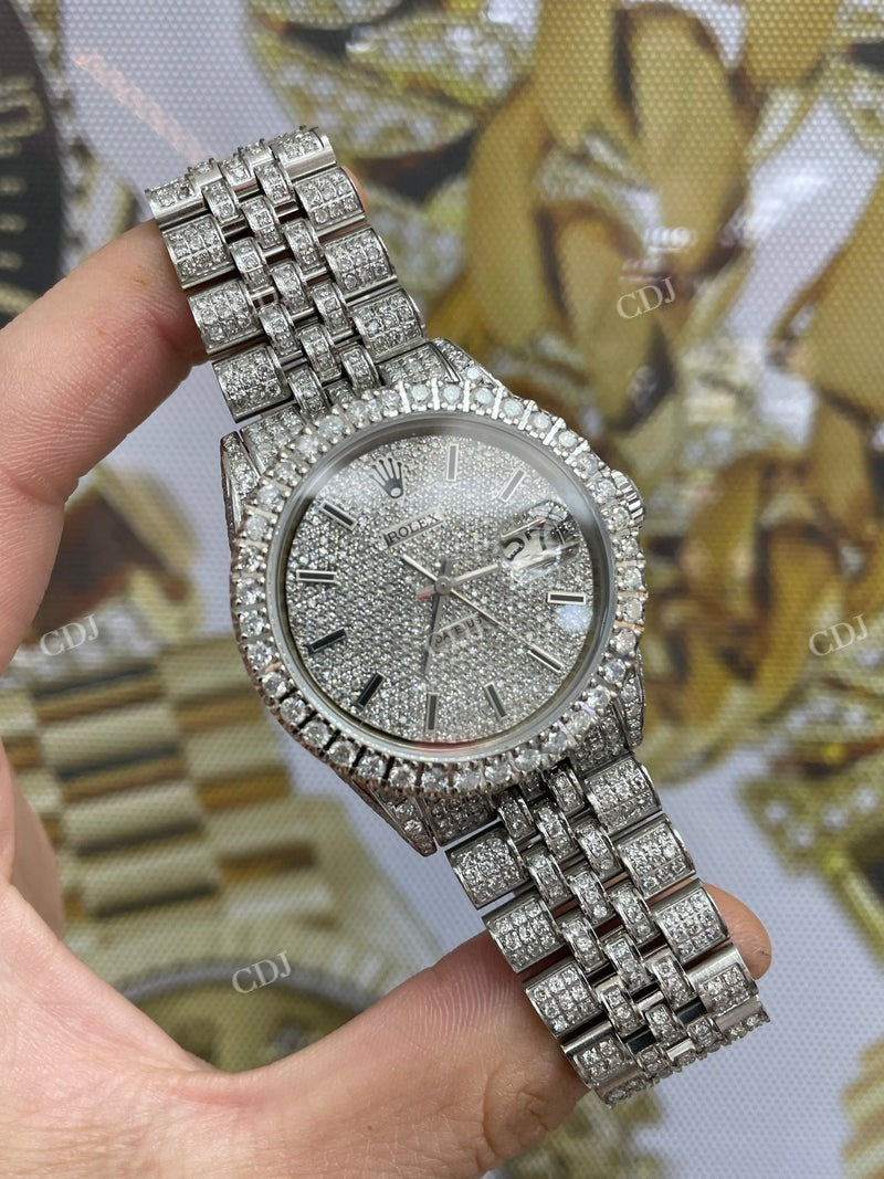 36 mm Rolex Jubilee Full White Moissanite Watch  customdiamjewel   