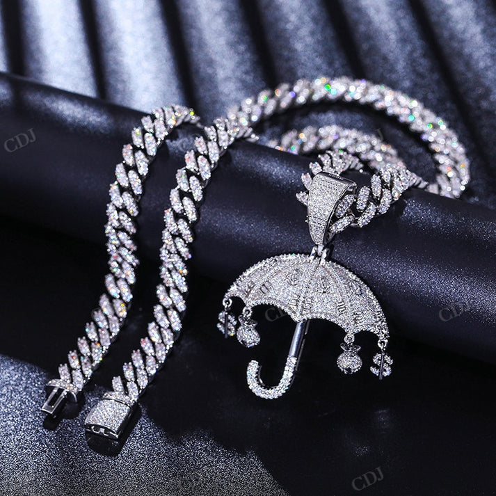 Sterling Silver White Gold Plated Umbrella Dollar Pendant hip hop jewelry CustomDiamJewel