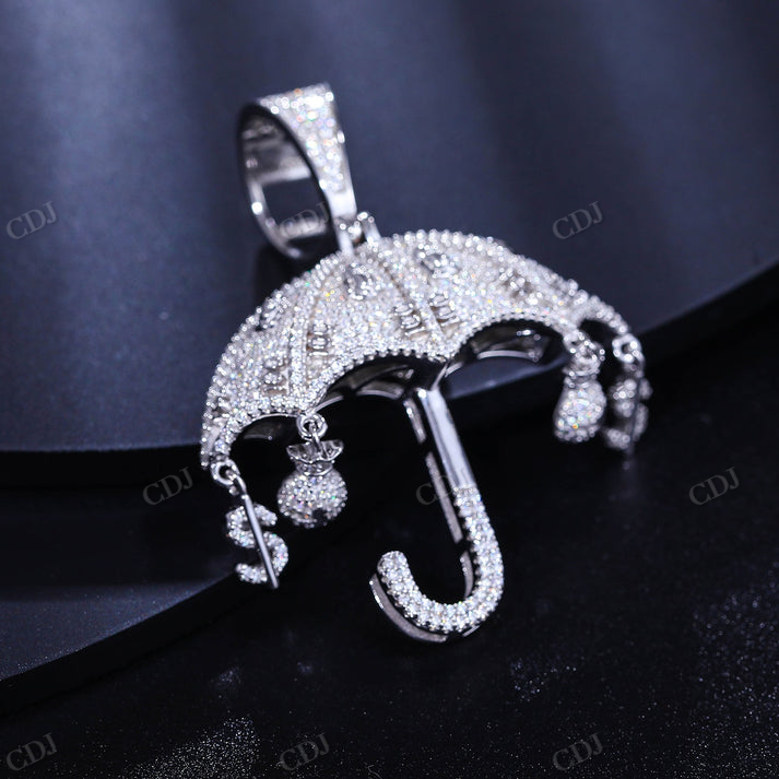 Sterling Silver White Gold Plated Umbrella Dollar Pendant hip hop jewelry CustomDiamJewel