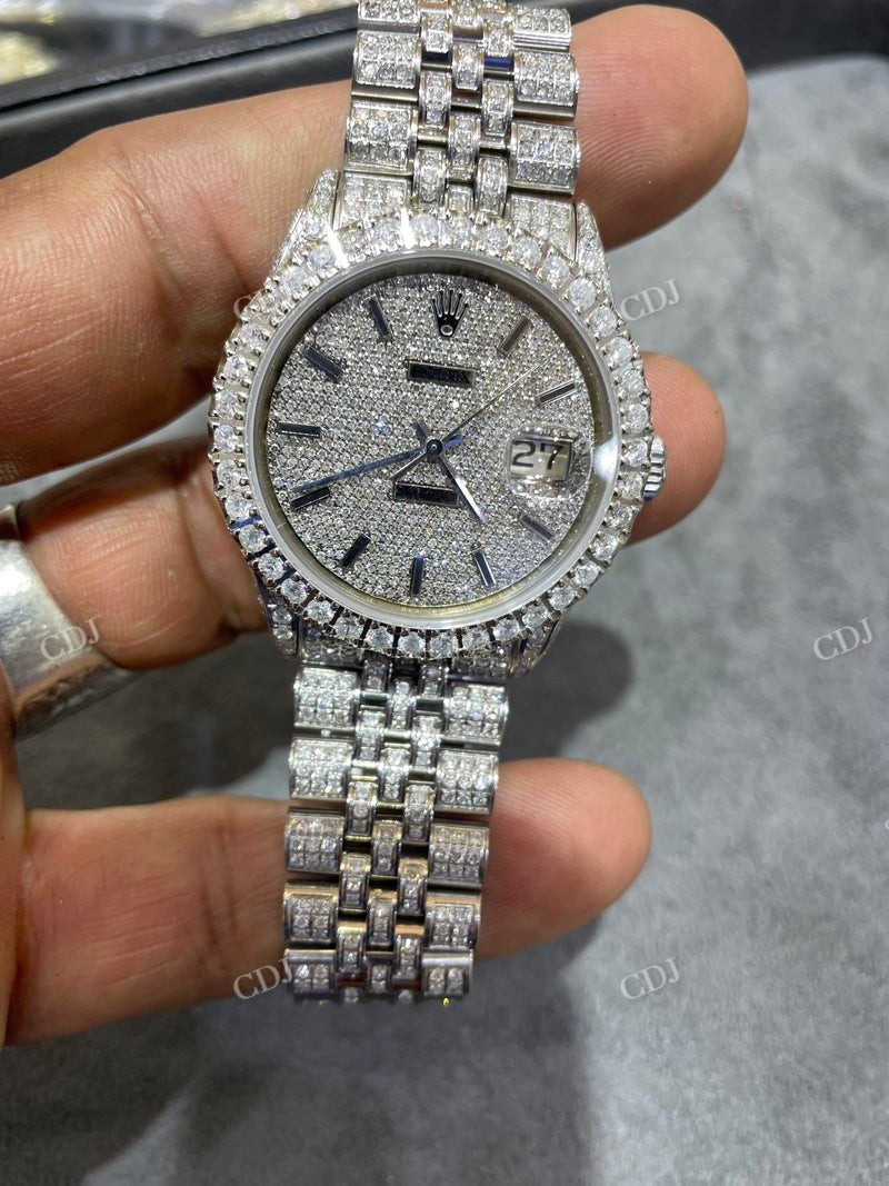 36 mm Rolex Jubilee Full White Moissanite Watch  customdiamjewel   