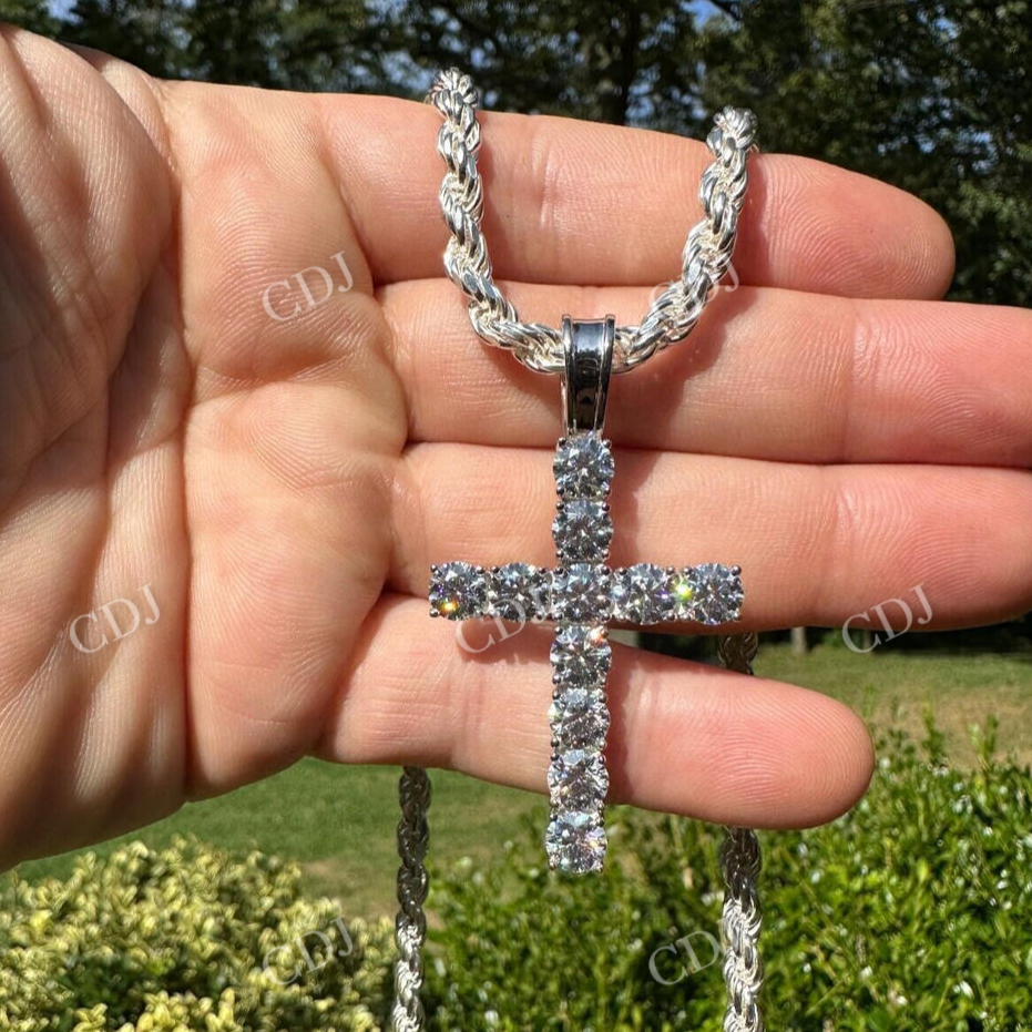 925 Sterling Silver Iced Tennis Cross Pendant  customdiamjewel   