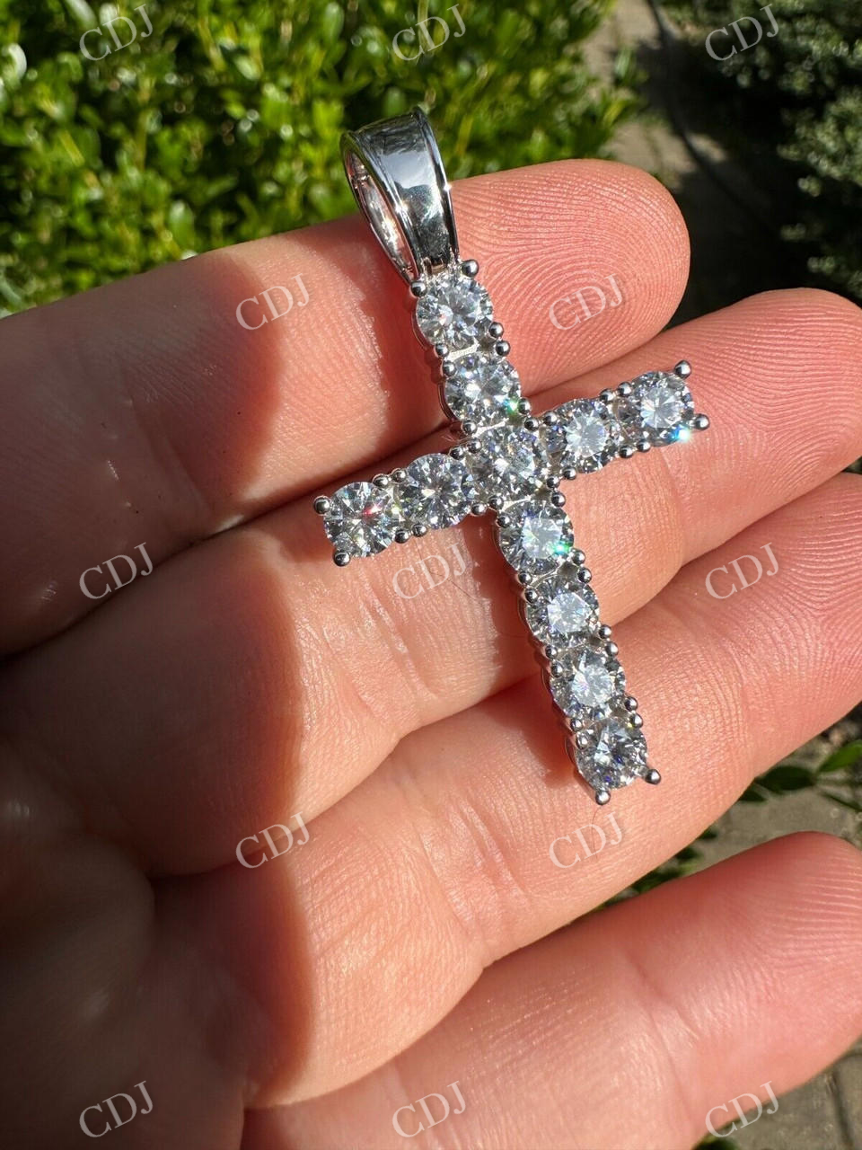 925 Sterling Silver Iced Tennis Cross Pendant  customdiamjewel   