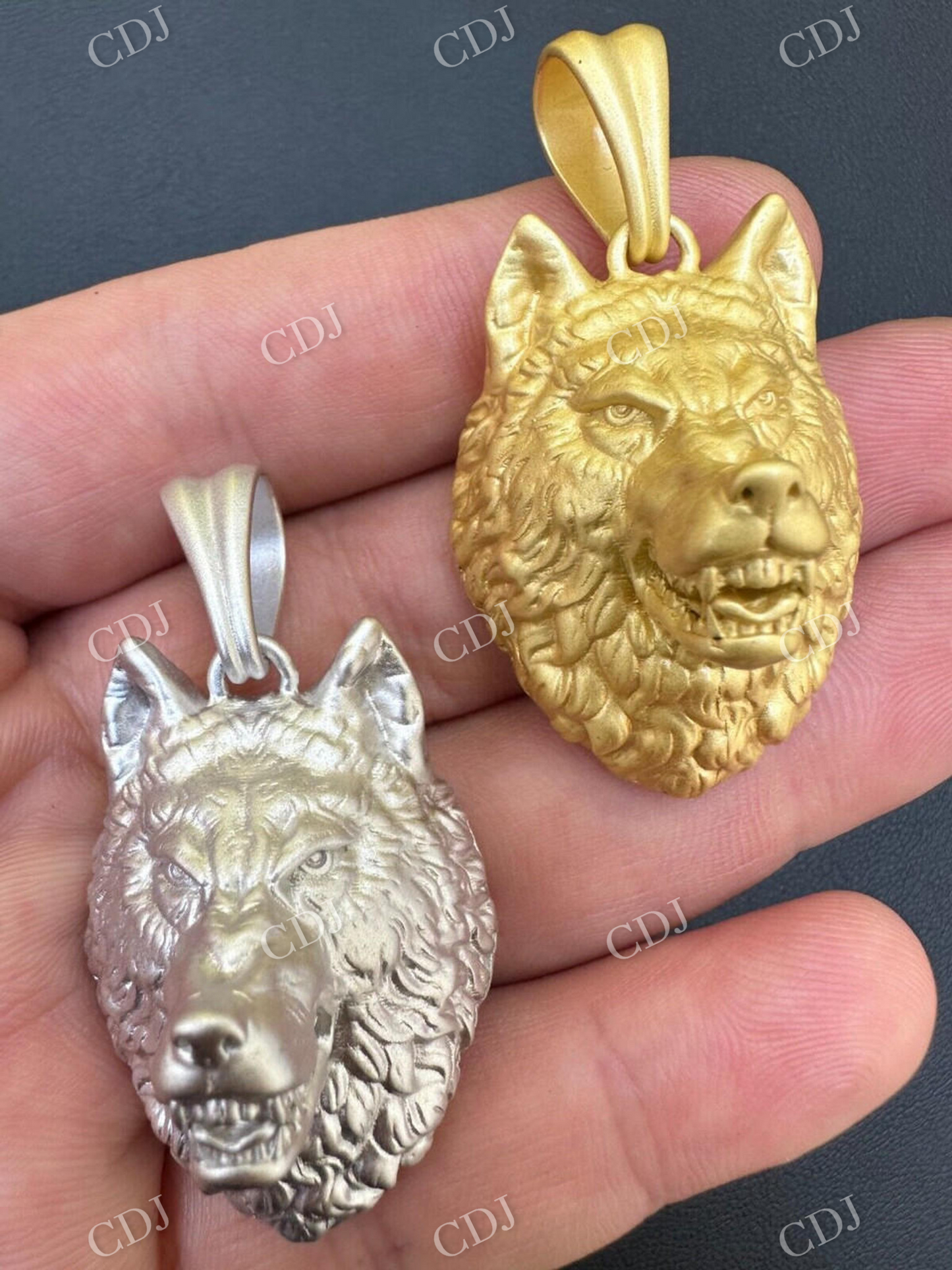 14k Gold Wolf Head Iced Pendant  customdiamjewel   