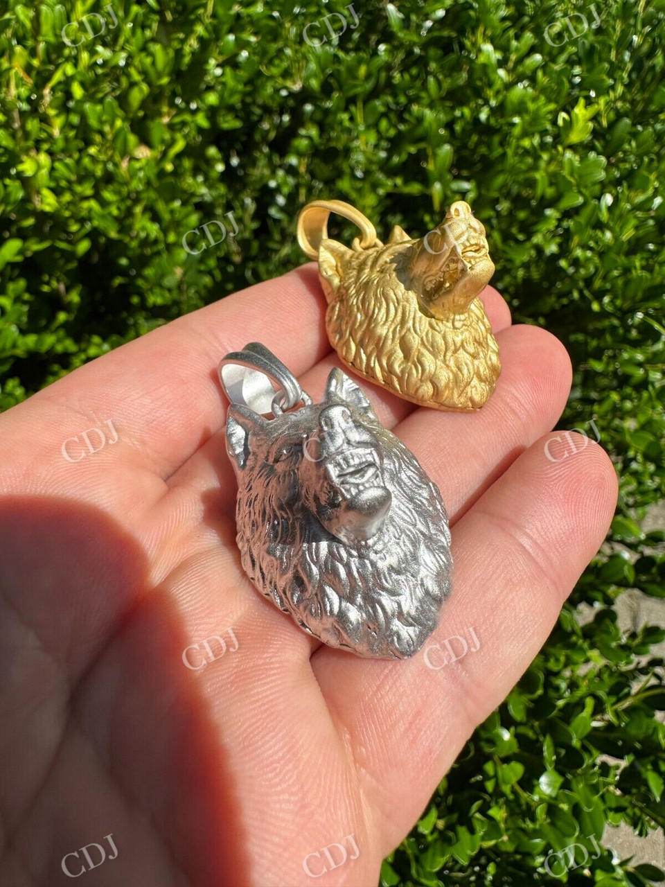 14k Gold Wolf Head Iced Pendant  customdiamjewel   