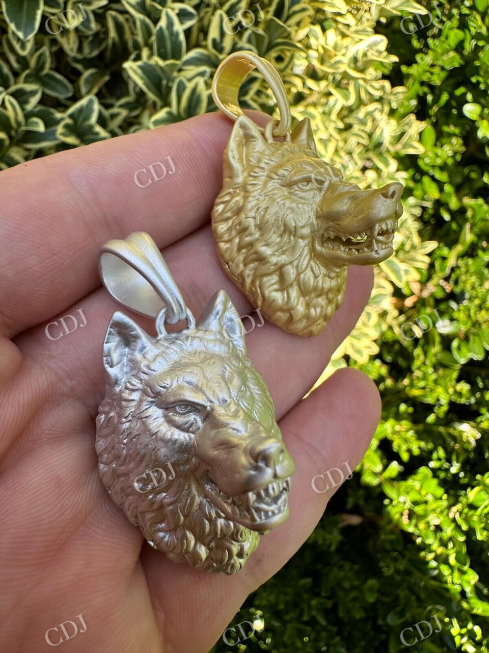 14k Gold Wolf Head Iced Pendant  customdiamjewel   