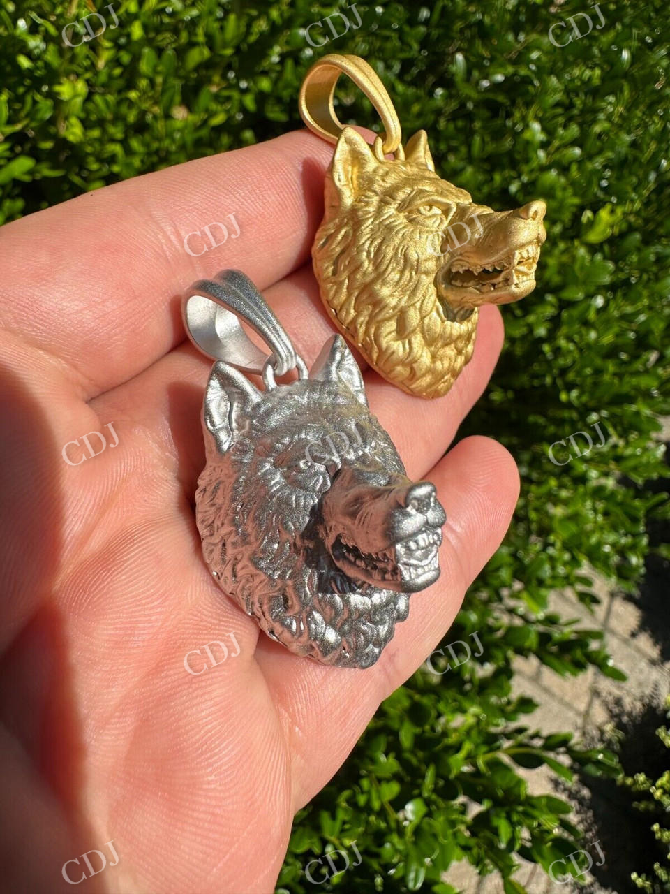 14k Gold Wolf Head Iced Pendant  customdiamjewel   