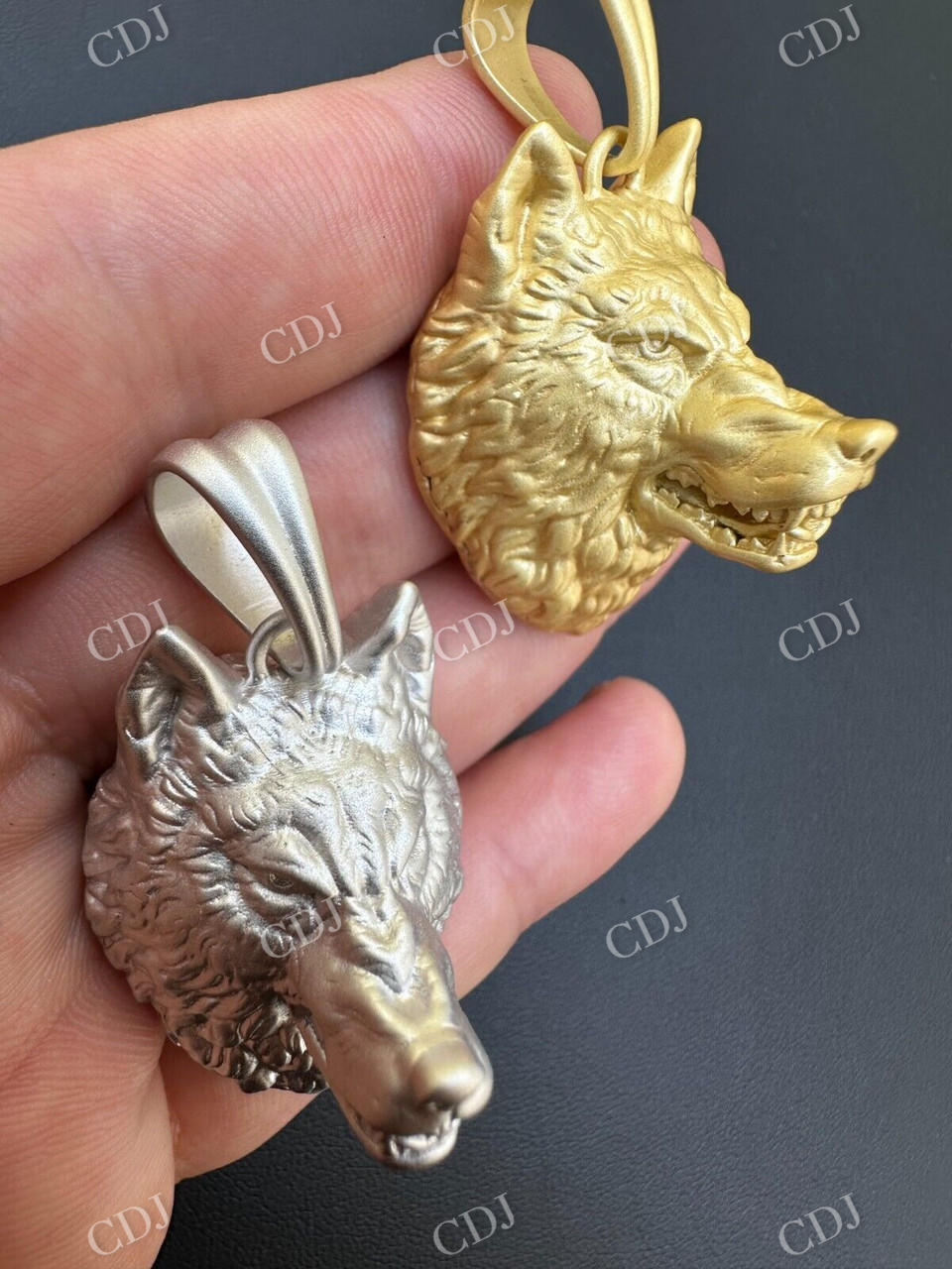 14k Gold Wolf Head Iced Pendant  customdiamjewel   