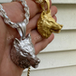 14k Gold Wolf Head Iced Pendant  customdiamjewel   