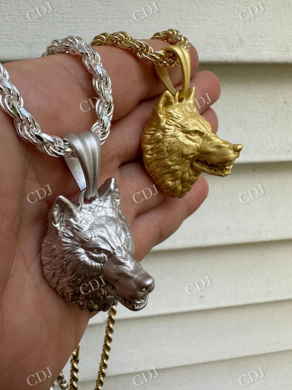 14k Gold Wolf Head Iced Pendant  customdiamjewel   