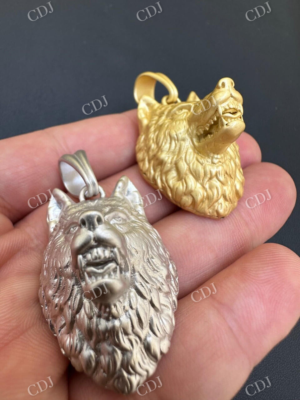 14k Gold Wolf Head Iced Pendant  customdiamjewel   