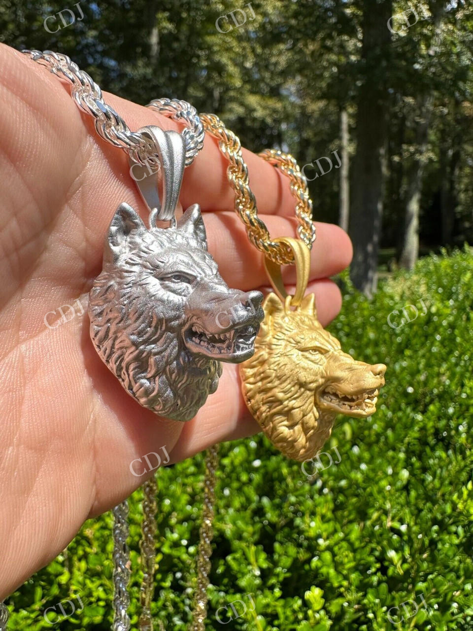 14k Gold Wolf Head Iced Pendant  customdiamjewel   