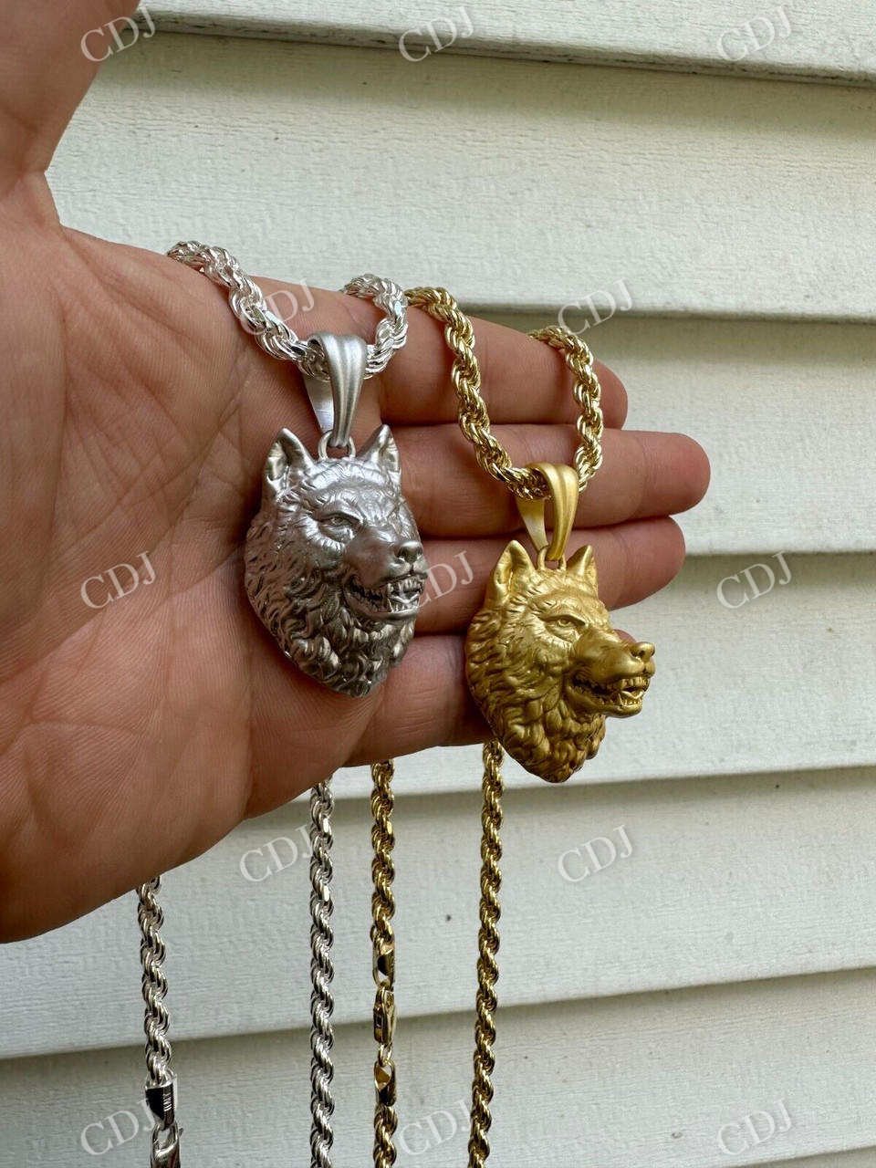 14k Gold Wolf Head Iced Pendant  customdiamjewel   