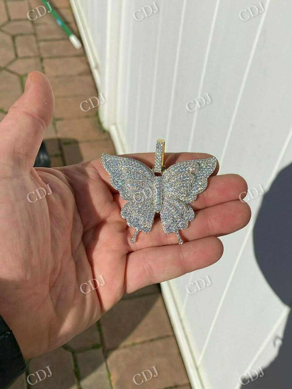 Round Diamond Butterfly Iced Pendant  customdiamjewel   