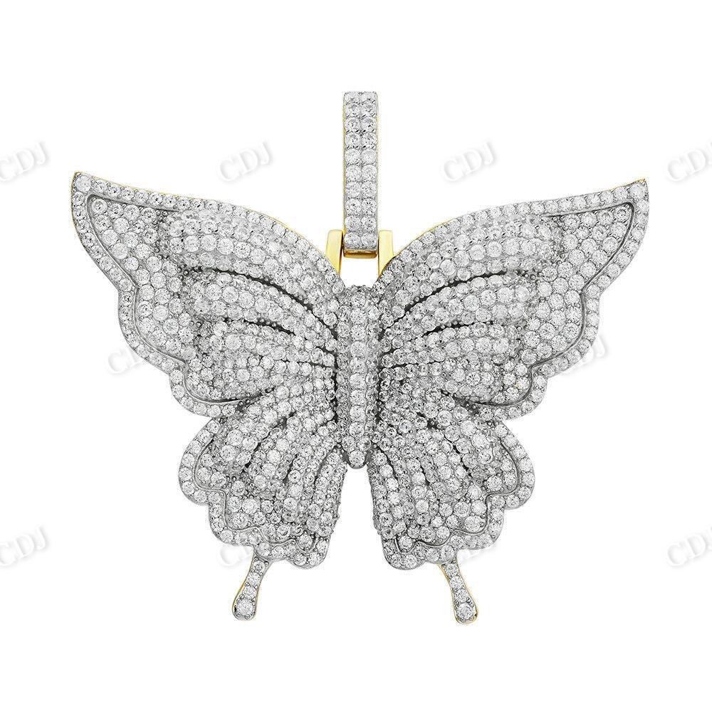 Round Diamond Butterfly Iced Pendant  customdiamjewel   