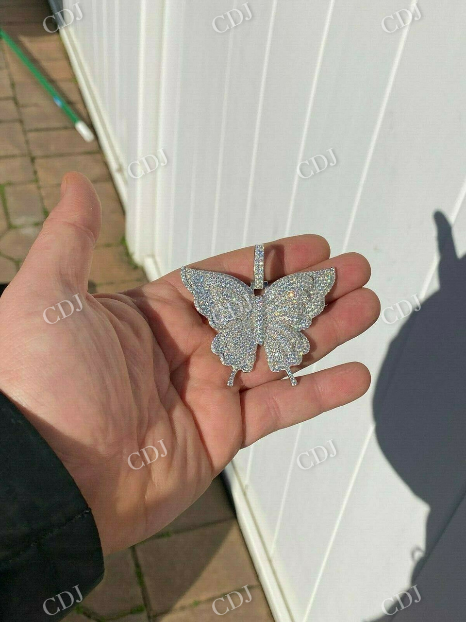 Round Diamond Butterfly Iced Pendant  customdiamjewel   