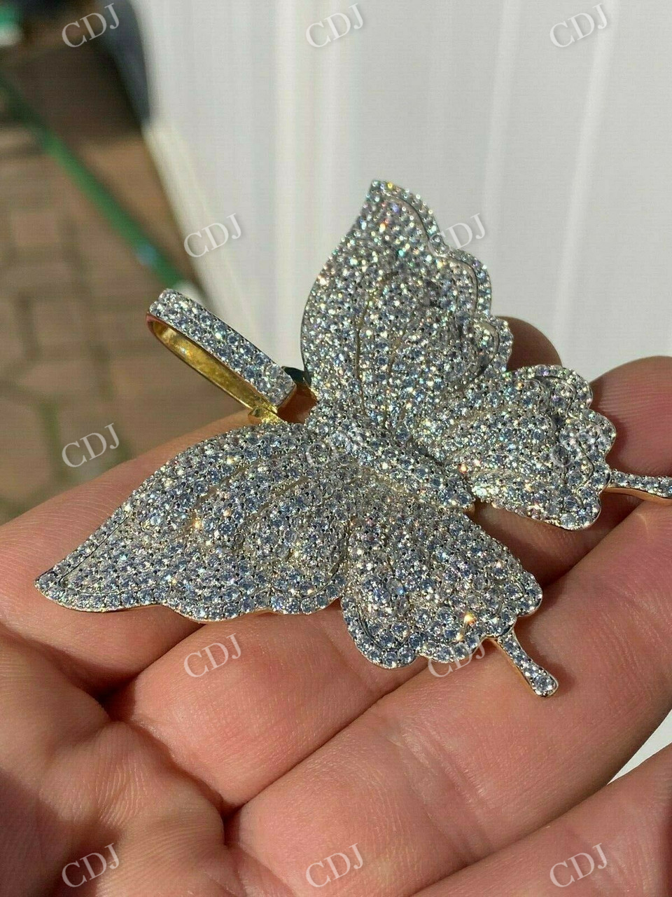 Round Diamond Butterfly Iced Pendant  customdiamjewel   