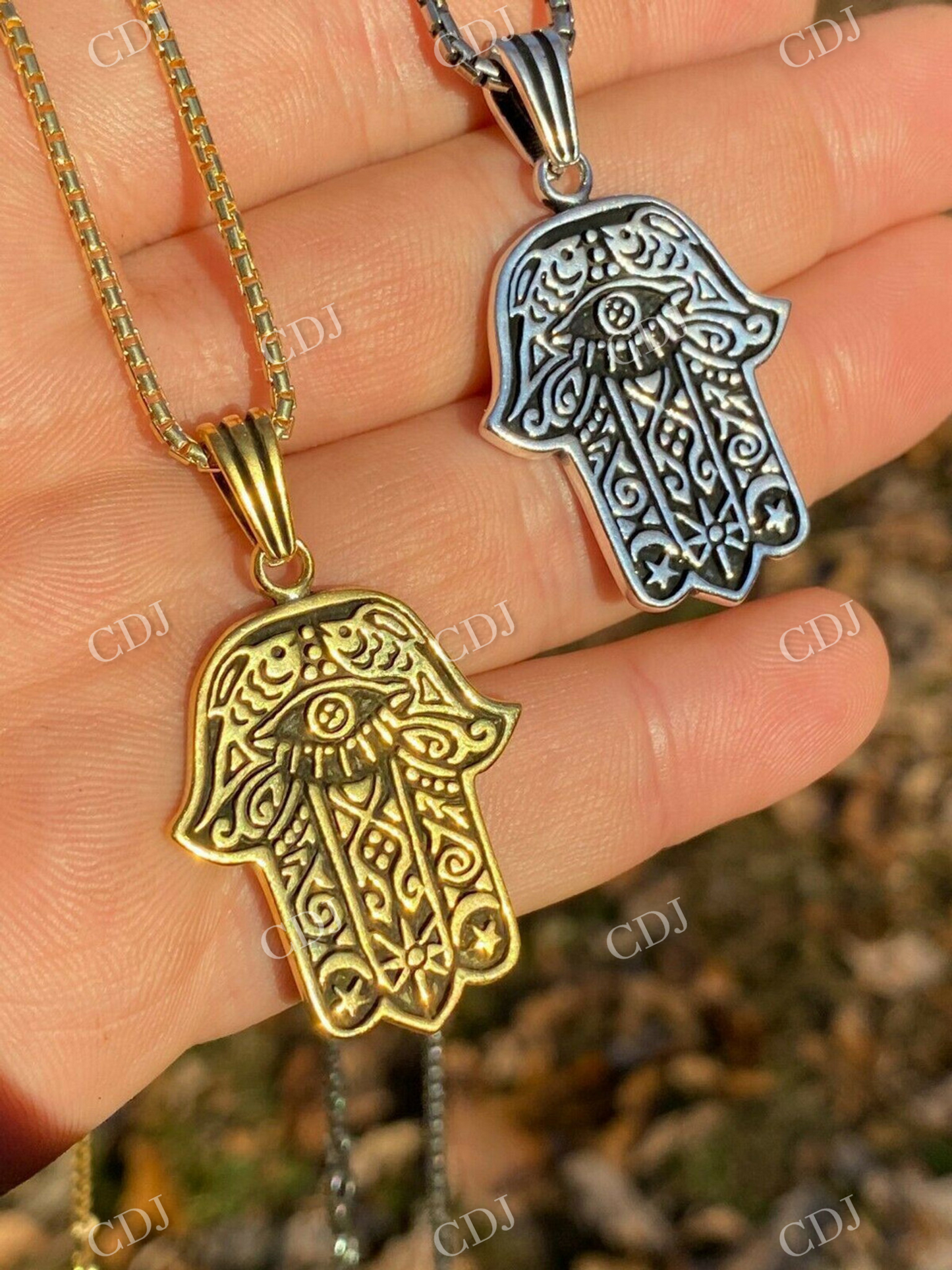 14k Gold Hamsa Hand Of Fatima Pendant  customdiamjewel   