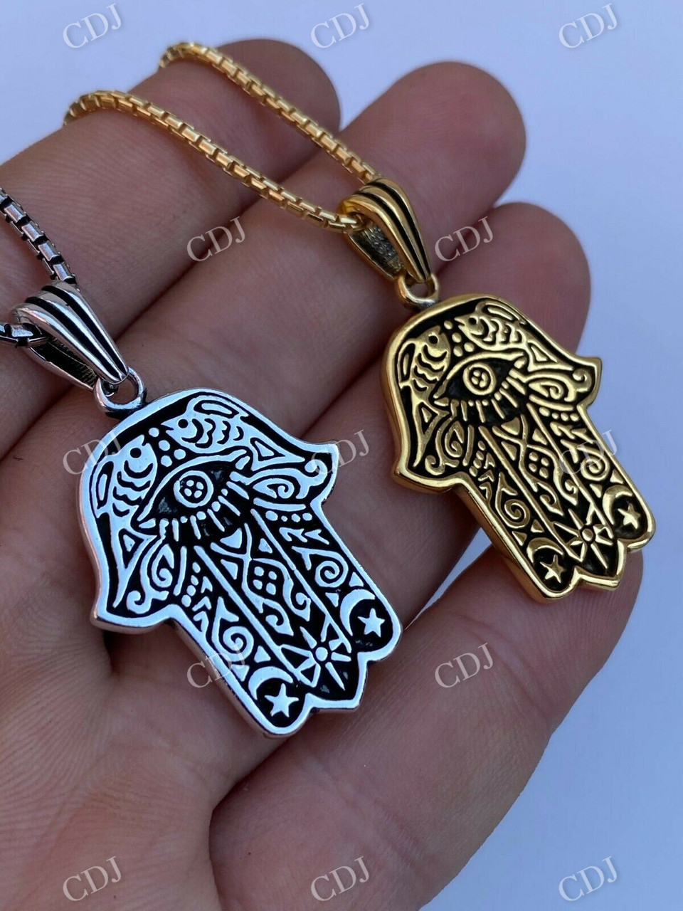 14k Gold Hamsa Hand Of Fatima Pendant  customdiamjewel   